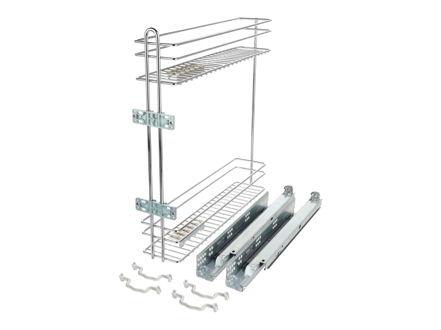 Riex GD34 oldalkosár, drótfenék, Blum teljes kihúzású rejtett fióksín, 3D állítás, jobb, W150, króm