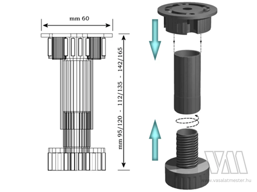 StrongLegs állítható bútorláb AP001, 150Rmm