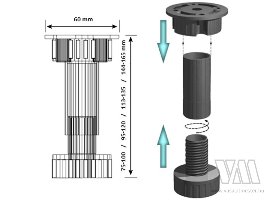StrongLegs állítható bútorláb AP001, 80Rmm