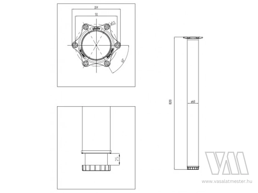 StrongLegs asztal láb TS001, 820R/60mm, fehér RAL 9001, fényes