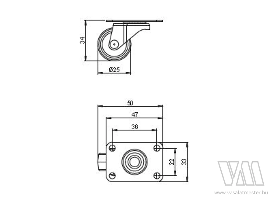 StrongCastors Kerék 25 mm forgó fekete