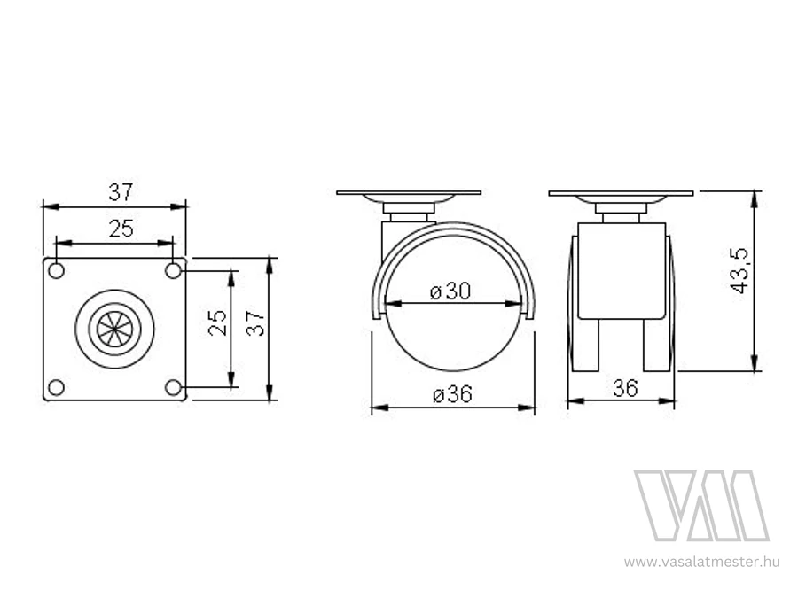 StrongCastors Kerék 30 mm lemez fék fekete