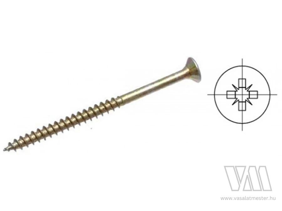 StrongFix Csavar PZ 4x80/50 süllyesztett fejű cink sárga PZ2, részmenet