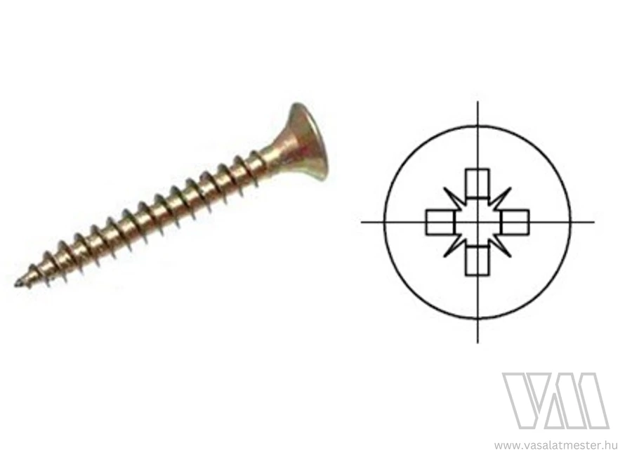 StrongFix PZ Csavar  4x40 süllyesztett fej cink sárga PZ2