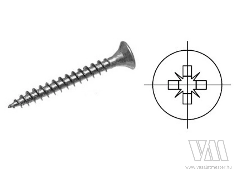 StrongFix Pozdorja csavar  4x50 süllyesztett fej cink fehér PZ2