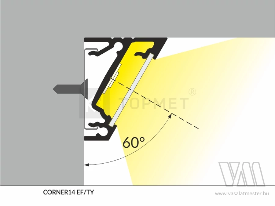 StrongLumio LED profil Corner 14 fekete eloxált alu 2000mm
