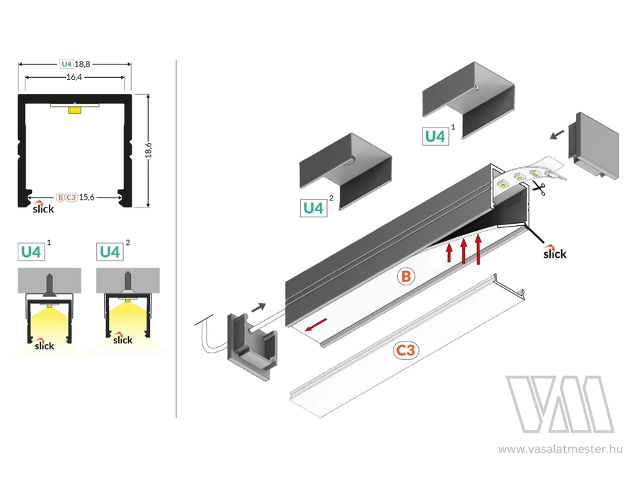 StrongLumio LED profil Smart16 alu fekete 1000mm