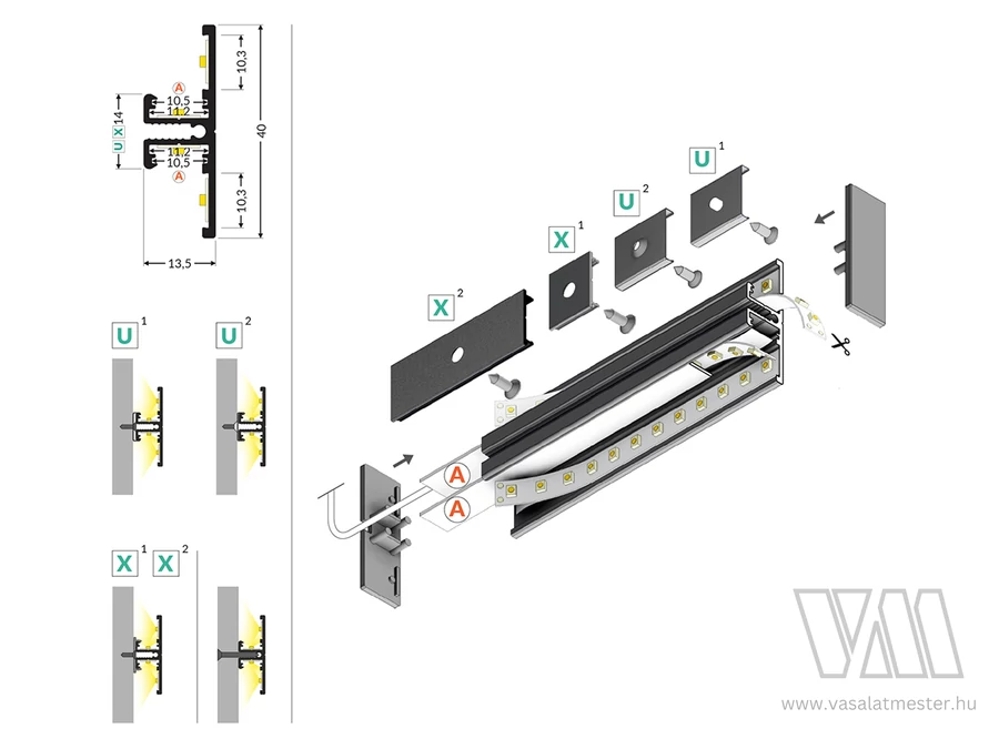 StrongLumio LED profil Surface 10 fekete alu 2000mm
