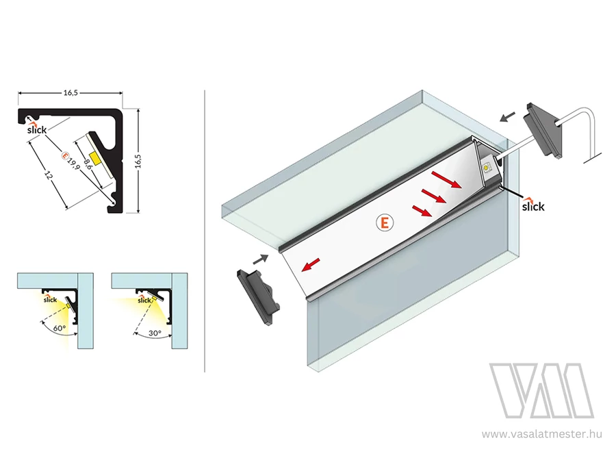 TM-profil LED Cabi12 E alu fekete 2000mm