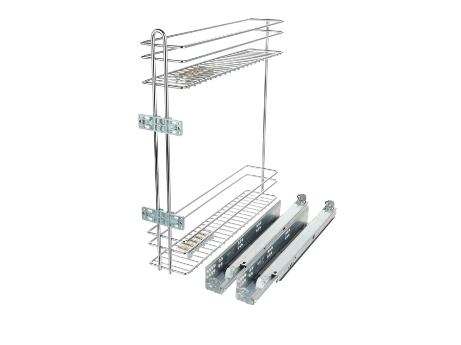 Riex GD34 oldalkosár, drótfenék, Blum teljes kihúzású rejtett fióksín, 3D állítás, jobb, W200, króm