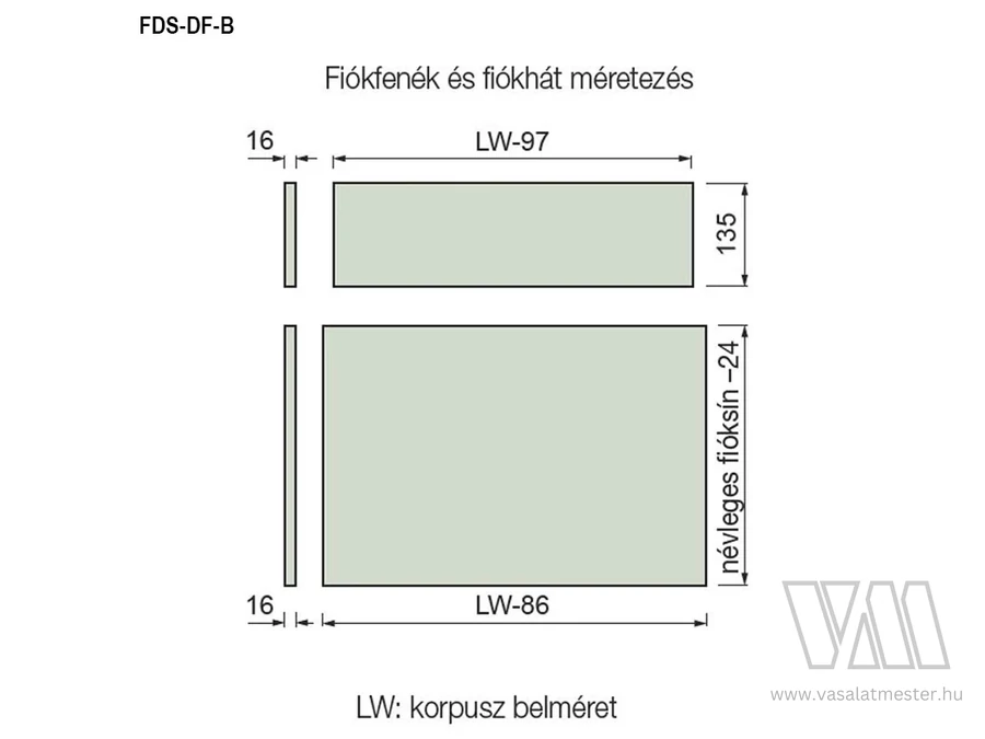 FDS DUPLAFALÚ FÉM FIÓKOLDAL FDS-DF B 450mm MAGASÍTOTT