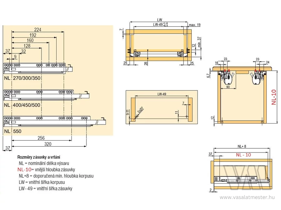 StrongRide 2D részleges kihuzású sín 300mm csillapítással