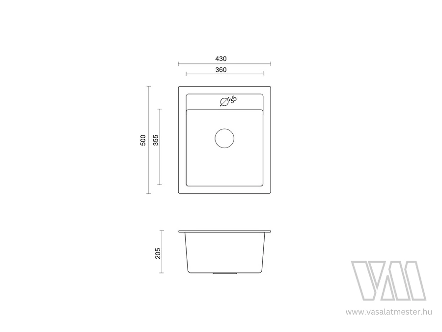 1352 - Quadron JOHNNY 100 gránit mosogató (430x500 mm